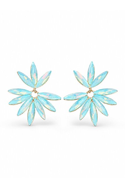 serelya Ice Blue Color Crystal Stone Lotus Model Women's Earrings