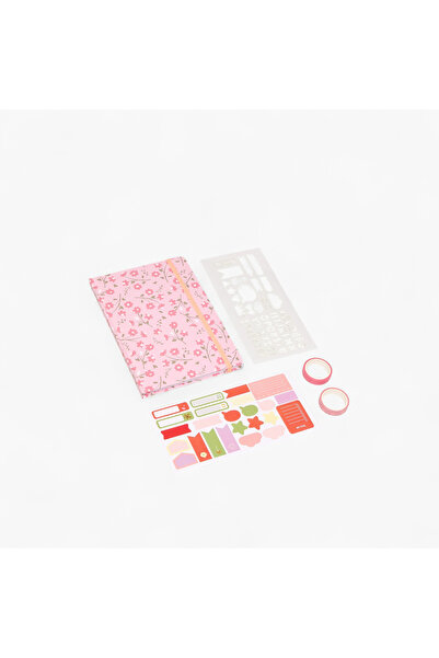 Lifestyle Floral Print Stationery Set with Notebook, Sticker, Stencil, Tapes ...
