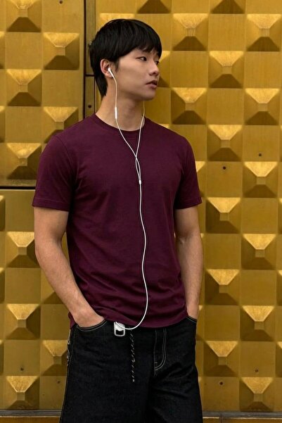 DAMGA JEANS Men's Relaxed Casual Burgundy Stretchy T-Shirt