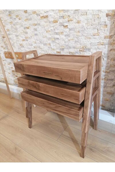 desping 3'lü Tepsi Zigon Sehpa Ceviz Desen İç İçe Geçme 50x35 Tabla