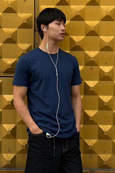 DAMGA JEANS Men's Relaxed Casual Navy Blue Stretchy T-Shirt