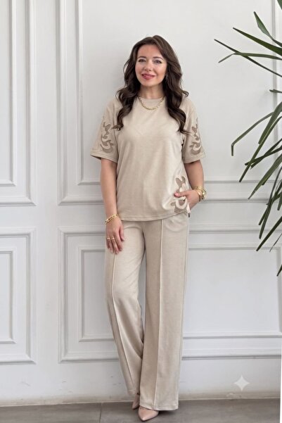yb yağmur butik Sweatshirt Set with Embroidery Detail on the Sleeves and Sides