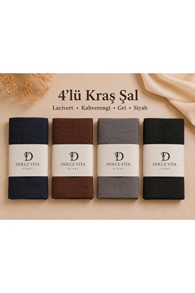 Altınoluk Tekstil 4'lü Bambu Kraş Şal Dolce Vita Lacivert Kahverengi Gri Siyah