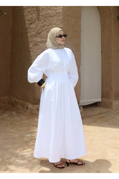 MODA AKSA 538 LİSA PİLELİ ASTARLI PREMİUM ELBİSE beyaz