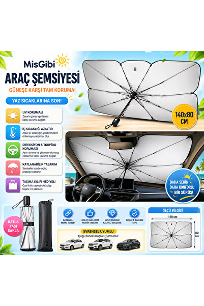 Mis Gibi MisGibi Katlanabilir Universal Araç Güneş Şemsiyesi Isı ve UV Koruyucu