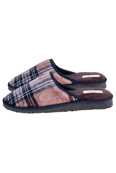 Amaryllis Slippers Ανδρική γούνινη μπορντό καρό παντόφλα, ελληνικής κατασκευής