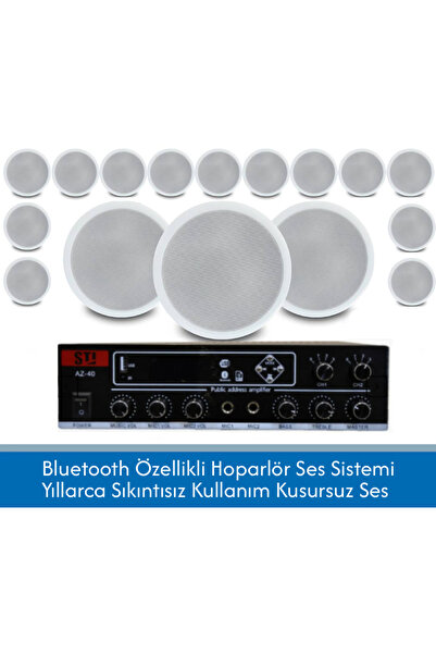 STİ Profesyonel 16'lı Tavan Hoparlör Seti + Bluetooth Amfi (Ev, Ofis, Mağaza ...