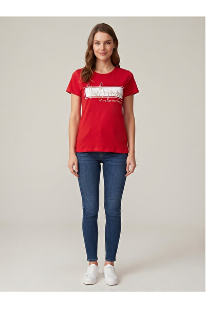 gökçesu Women's T-Shirt - Red Color High Cotton Content Soft Texture