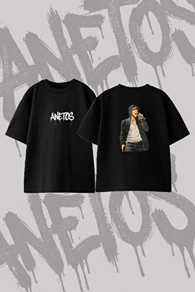 Anetos تي شيرت Eminem Rapper_2 ذو تصميم مطبوع وياقة دائرية كبيرة الحجم باللون...
