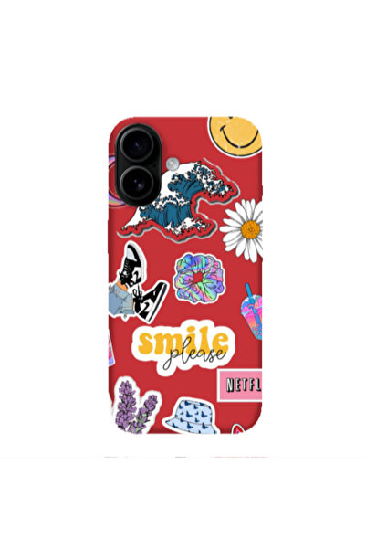 Other Apple Iphone 16 plus Smile Moon Red Colored Silicone TPU Θήκη
