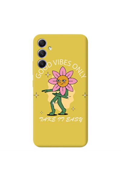 Other Samsung A34 Good Vibes Only Yellow Colored Silicone TPU Θήκη