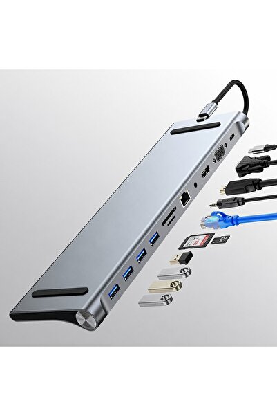 HEARTZ 11'i 1 Arada Usb-C Çoklayıcı Dock Istasyonu | 4K Hdmı, Vga, RJ45 Ether...
