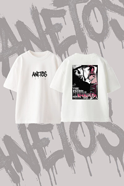 Anetos Billie Eilish_17 Design Printed Oversize Crew Neck T-Shirt White