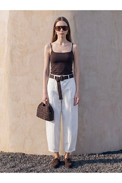Dilvin 72736 Belted Balloon Pants-White
