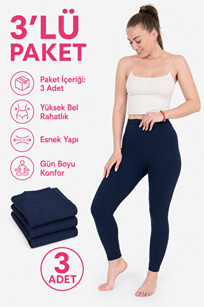 don-x | Kadın Yumuşak Kışlık Termal Tayt 3 'lü Süper Paket Lacivert ( 3 ADET )