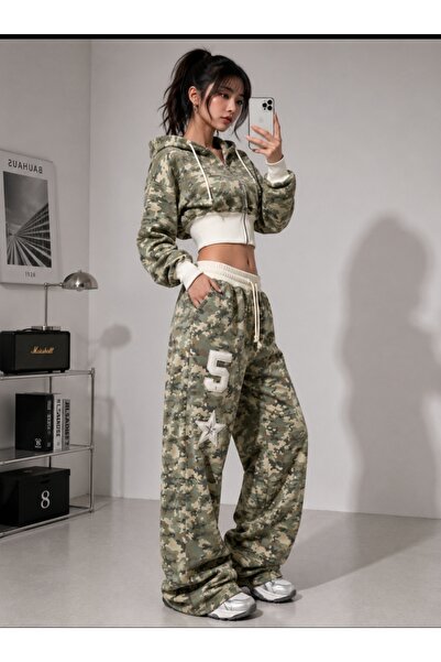 eyonnwear Women's Strap/Corset Waist Wide Leg Camouflage Tracksuit Set Starry...
