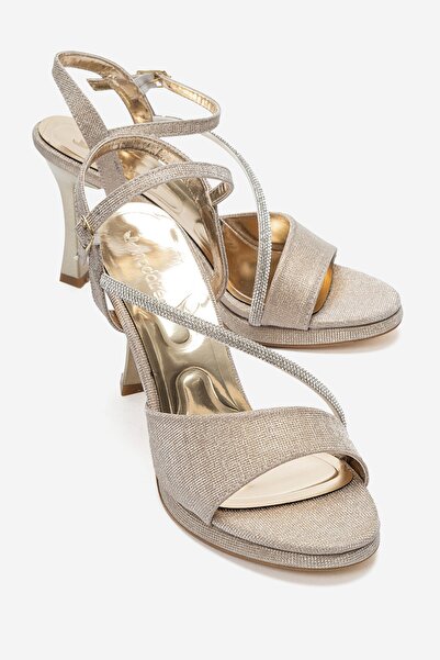 CCWAY AYAKKABI Women's Stoned Single-Heel Painted Platform Heeled Sandals Gol...