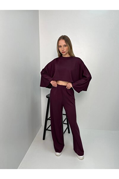 Veni Life Cape Top and Wide-Leg Pants Two-Piece Set