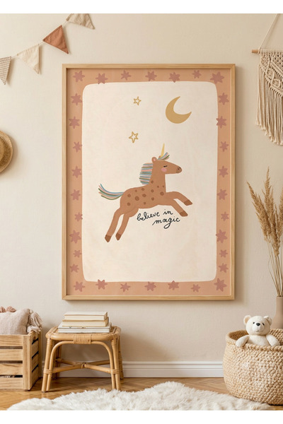 Creatick Design Masif Ahşap Çerçeveli Çocuk Ve Bebek Odası MDF Tablo İskandin...