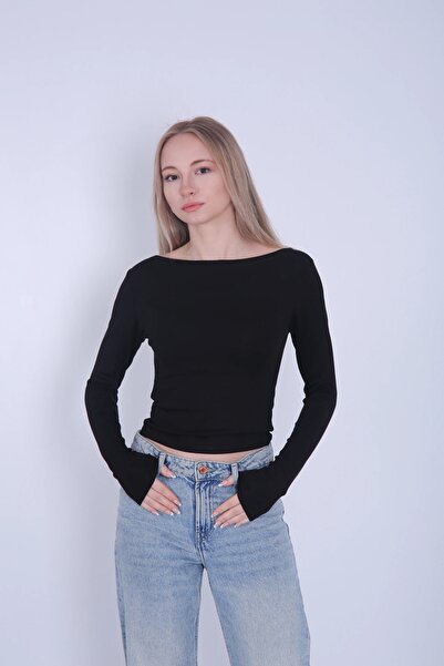 Veni Life Women's Boat Neck Long Sleeve Stretchy Buzi Blouse / Bodysuit