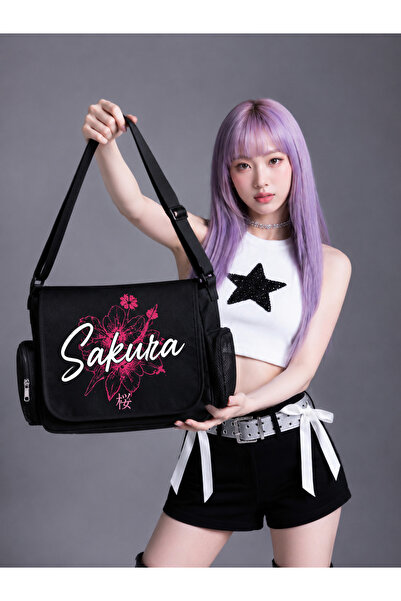 DEEFWEAR Sakura Printed Unisex Black Messenger Bag Voluminous Postman Bag/ La...