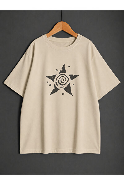 ZİYMO Unisex Y2K Star Spiral Printed Oversized T-Shirt