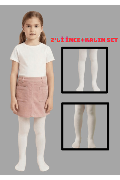 NACAR STORE Girl's 2-Piece Set Thick-Thin Seasonal White Pantyhose School Soc...