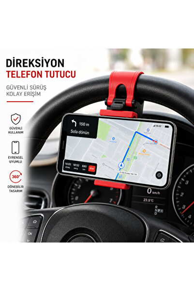 kilifone Oto Araç Direksiyon Telefon Tutucu - Siyah Kırmızı