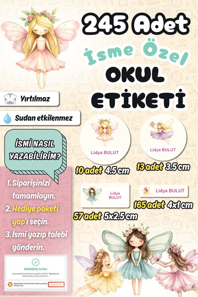 Sticker Ekspres Okul Etiketi Renkli Peri Kızları Kalem Defter Etiketi Özel İs...