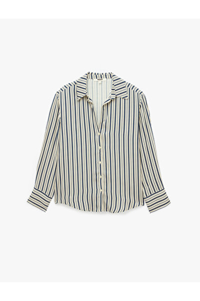 Koton Viscose Long Sleeve Classic Collar Striped Shirt
