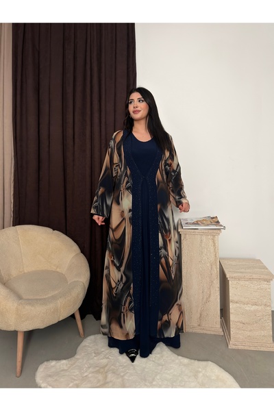 Missrosemoon Yeni Sezon Büyük Beden Tesettür 2’li Elbise Takım –Taş ve İnci D...