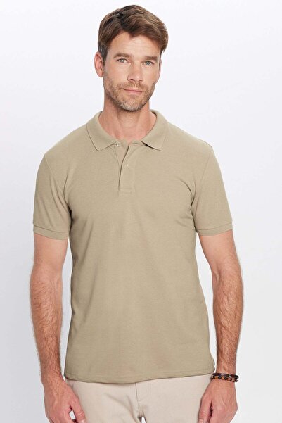 Tudors Men's slim fit premium series 100% cotton soft mercerized beige polo c...