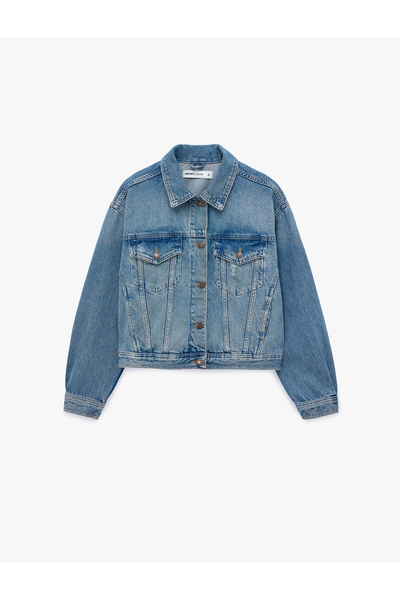 Koton Pamuklu Gömlek Yaka Uzun Kollu Denim Ceket