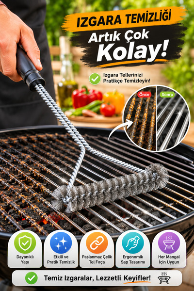 OpenCity Barbekü Mangal Izgara Temizlik Fırçası Paslanmaz Çelik Tel Ergonomik...