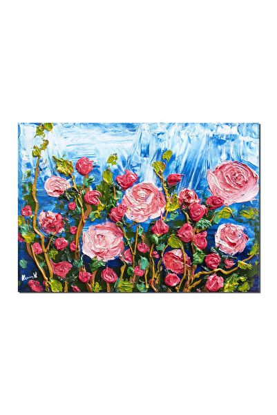 artnova Tablou trandafiri pictat manual, 45x30cm acril in cutit efect 3D, Ken...