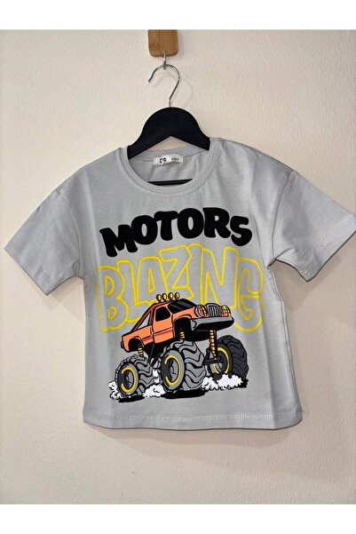 difa kids Erkek Çocuk Monster Truck "Motors Blazing" Baskılı Pamuklu Tişört