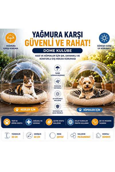 BAUWELT Dome Şeffaf Evcil Hayvan Evi - Kedi ve Küçük Irk Köpekler İçin Demont...