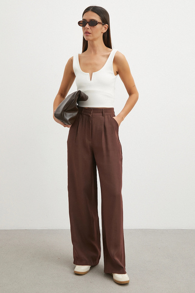 Never more Modal Palazzo Trousers Brown