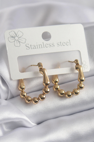 ARMÜZ 316L Steel Gold Color Heel Hoop Model Women's Earrings