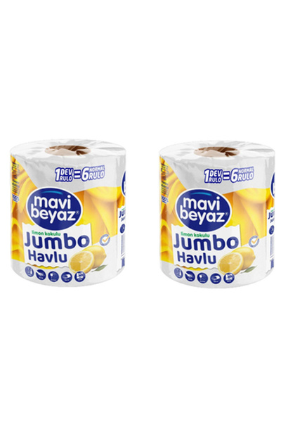 Mavi beyaz Dev Havlu Limon Kokulu - 1 Rulo (6 Standart Ruloya Eşdeğer) - Ekst...