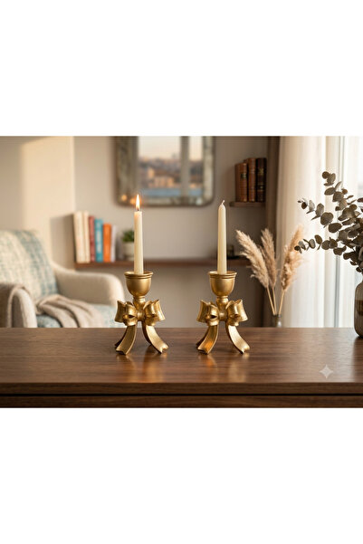 Hanlar Home Vintage Fiyonk Motifli Şamdan 2'li Set Salon Objesi 10X7