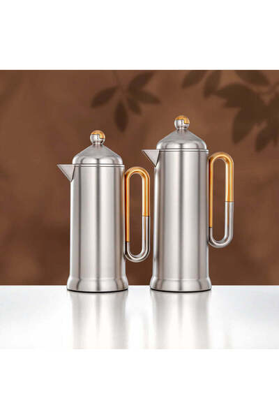 Almarjan 2 Pieces Vacuum Flask Set, Matt Nickel & Matt Gold
