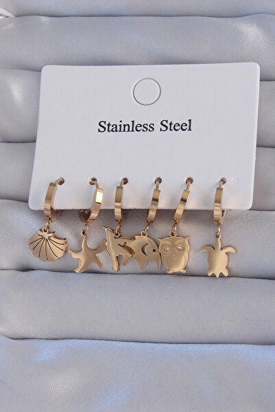 ARMÜZ 316L Steel Gold Color Zircon Stone Animal Figured Starfish Model Hoop E...