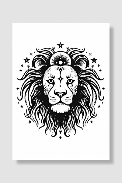 Luna Marissa Poster cu leu, alb-negru, cu stele, leu boem, decor de perete, a...