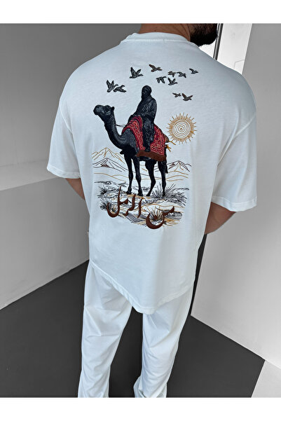 NO1 KONSEPT Premium Oversize T-Shirt with White Desert and Camel Embroidery