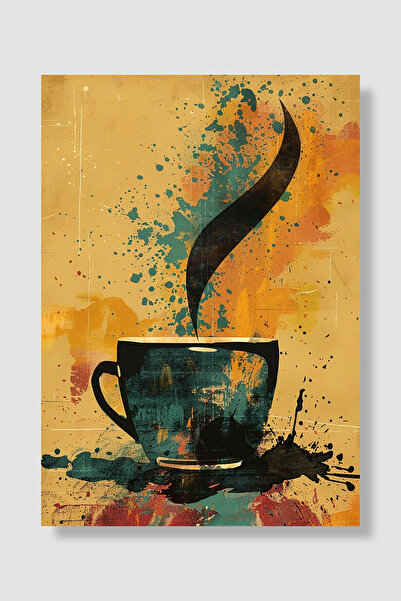 Luna Marissa Poster kafe Senf pozadina Tirkizna šolja Grunge umetnost Dekorac...