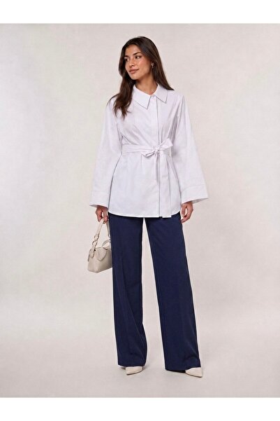 EMMAS CLOTHİNG Women's Belted Wide-Sleeve Poplin Shirt