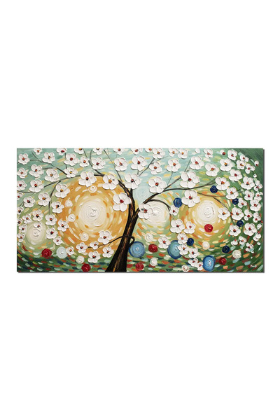 artnova Картина Дърво на живота с бели цветя, ръчно рисувана, 120x60см, масле...