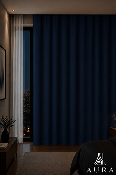 aura perde global Lacivert Blackout Karartma Fon Perde|%90-100 Işık Kesici|Ka...