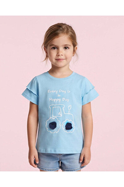 REDTAG Girls Blue 3D Car Print T-Shirt